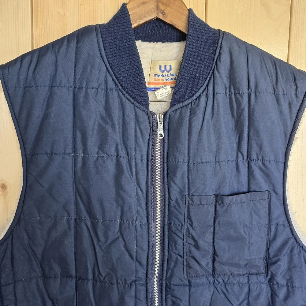 Vintage 80s Marks Workwear House Sherpa Lined Puffer Vest Mens Medium - Picture 2 of 10